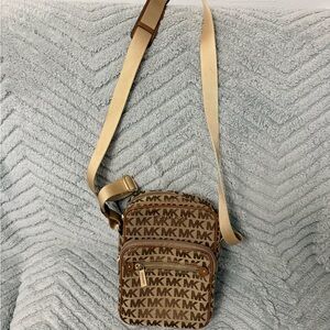 Michael Kors Tan and Brown Logo Crossbody